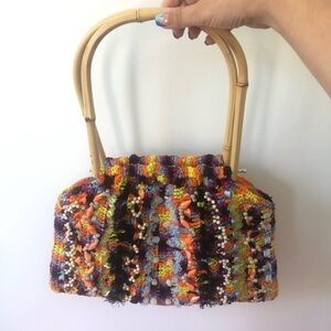 Crocheted Embellished Beaded Bamboo Handle Purse Grannycore